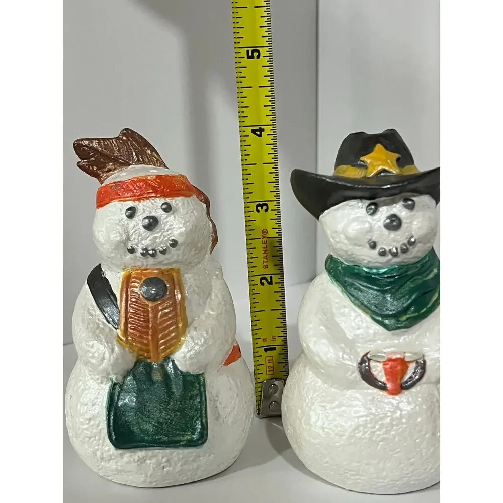 Vtg Western‎ Snowman Salt Pepper Shaker Set Hand Painted Christmas Holiday Decor